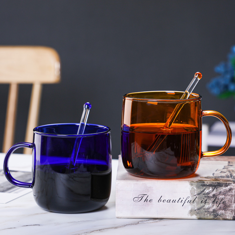 mrwater北欧创意彩色杯高硼硅玻璃杯水杯咖啡杯带把耐热ins风杯子
