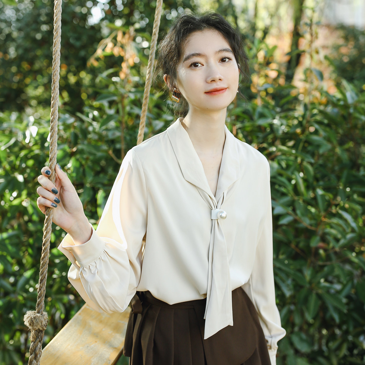 春装新款清新衬衫_领带衬衫女温柔风春装2020年新款复古小清新时尚