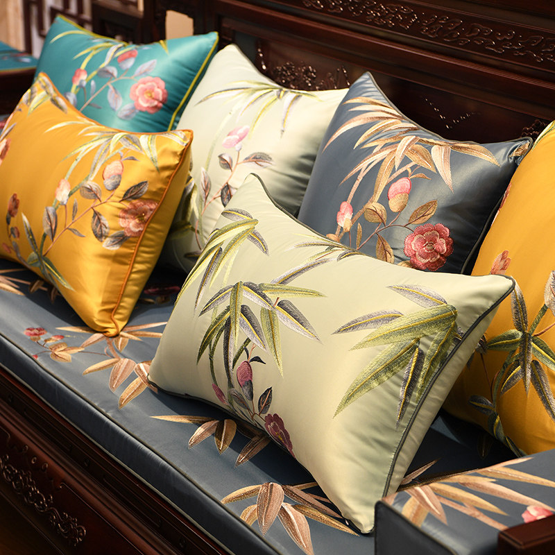 新中式靠垫中国风抱枕红木沙发靠背套含芯床头软包大靠枕长条腰枕