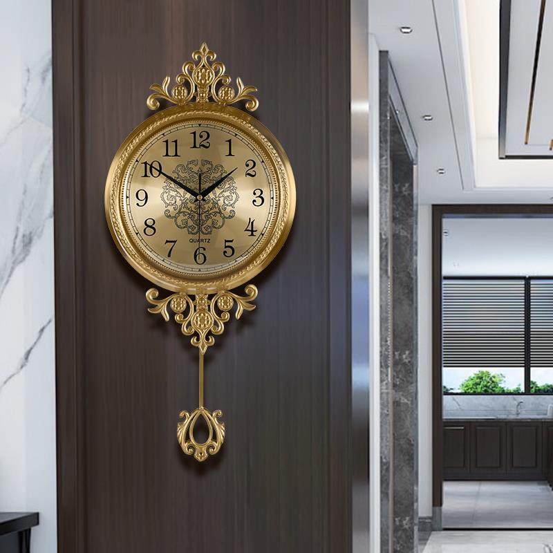 新中式客厅挂钟家用创意大时钟表轻奢简约铜中国风装饰静音石英钟