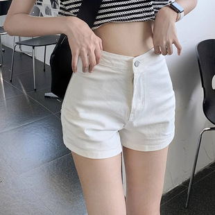 白色紧身牛仔短裤女2024年夏季新款韩版高腰显瘦外穿三分a字热裤