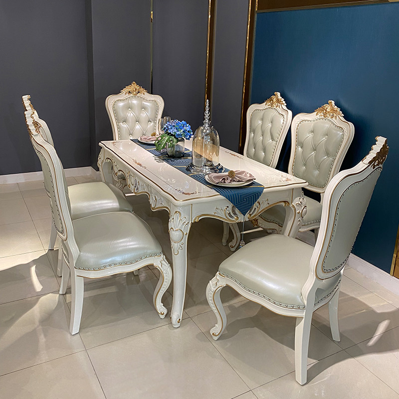 欧式餐桌椅组合 实木雕花大小户型1.8米1.6米1.4m 长方形家用餐台