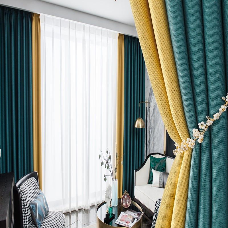 拼色窗帘轻奢卧室加厚全遮光简约2021新款客厅全棉麻定制窗帘