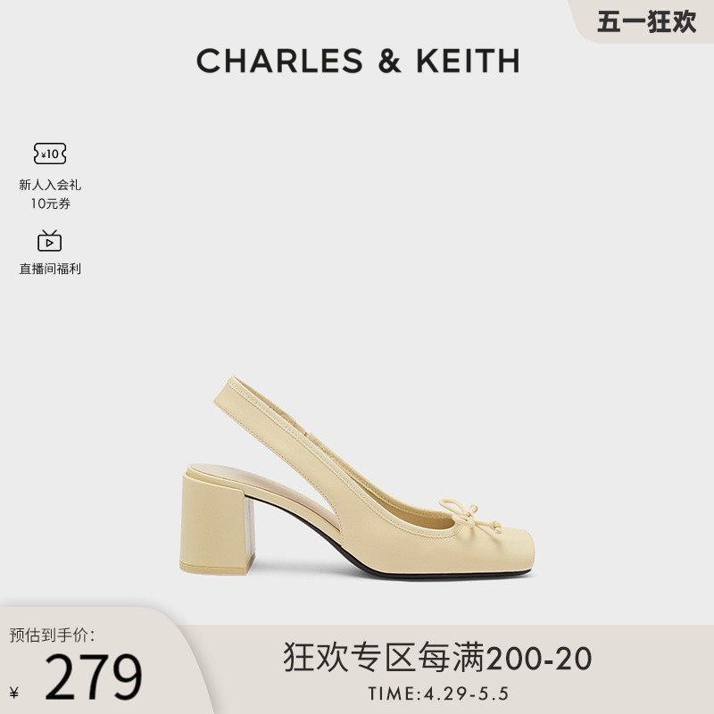 CHARLES&KEITH春夏女鞋CK1-61720138复古格纹方头粗跟凉鞋女鞋