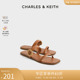 CHARLES&KEITH女鞋CK1-70900395编织圆扣外穿一字平底拖鞋女