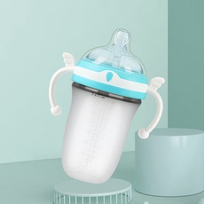 新生婴儿硅胶奶瓶防摔防胀气宽口径带手柄吸管奶瓶0-3月以上宝宝