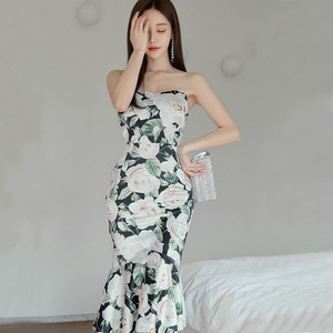 2022 spring and summer new Korean fashion temperament elegant sexy bra flower fishtail thin dress