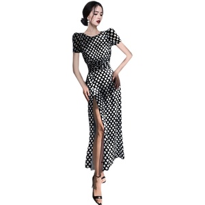 2022 summer new Korean fashion temperament elegant slim sexy wave point long dress dress dress