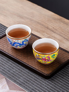 景德镇家用骨瓷珐琅彩主人杯单个喝茶杯子中式描金陶瓷茶具茶碗