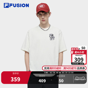 FILA FUSION斐乐潮牌运动短袖t恤男2024夏季新款纯棉透气美式短t