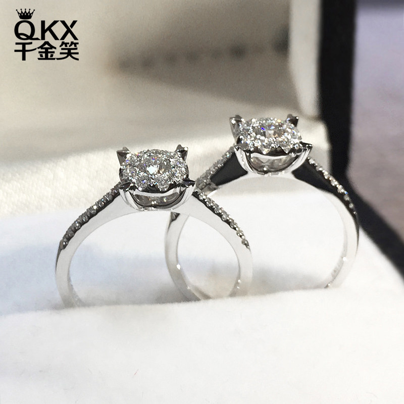 18k金戒指女正品def色圆形莫桑钻戒 九围一1.5克拉效果群镶钻戒