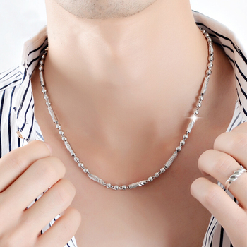 金六福s990纯银项链男士潮日韩时尚帅气镀铂金圆珠锁骨六角链潮流