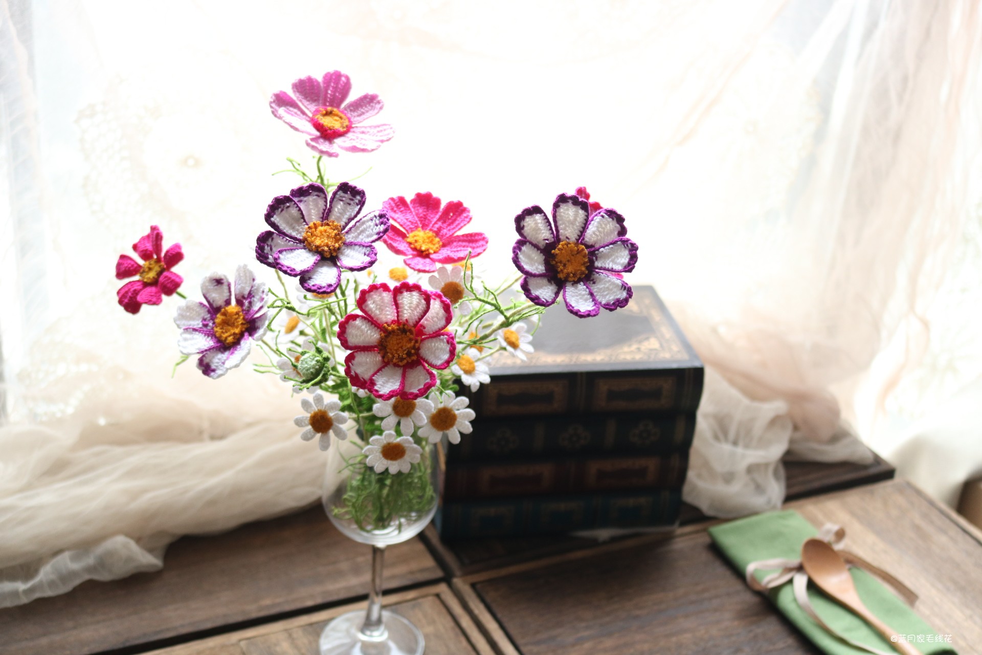 蓝月家—拼色百合花格桑花材料包,不含钩针花盆新手慎拍