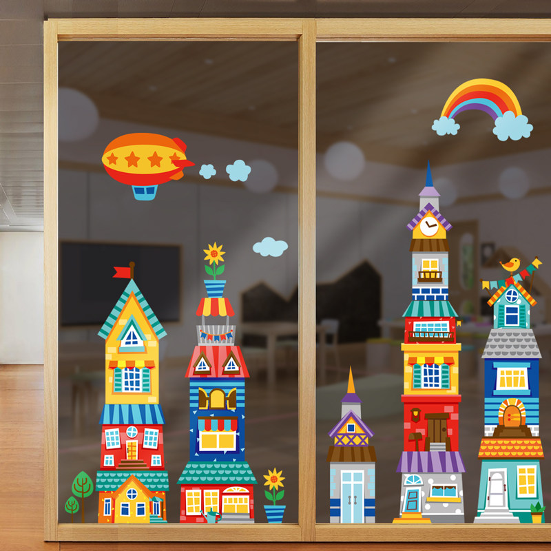 儿童房布置墙壁贴画幼儿园教室墙面装饰贴纸创意卡通城堡墙纸自粘