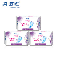 ABC卫生巾棉柔组合0.1薄大长扇尾翼420mm夜用3包组合套装