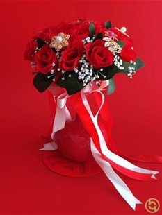 结婚花瓶摆件花一对陶瓷中式红色送新人礼物新娘结婚女方陪嫁用品