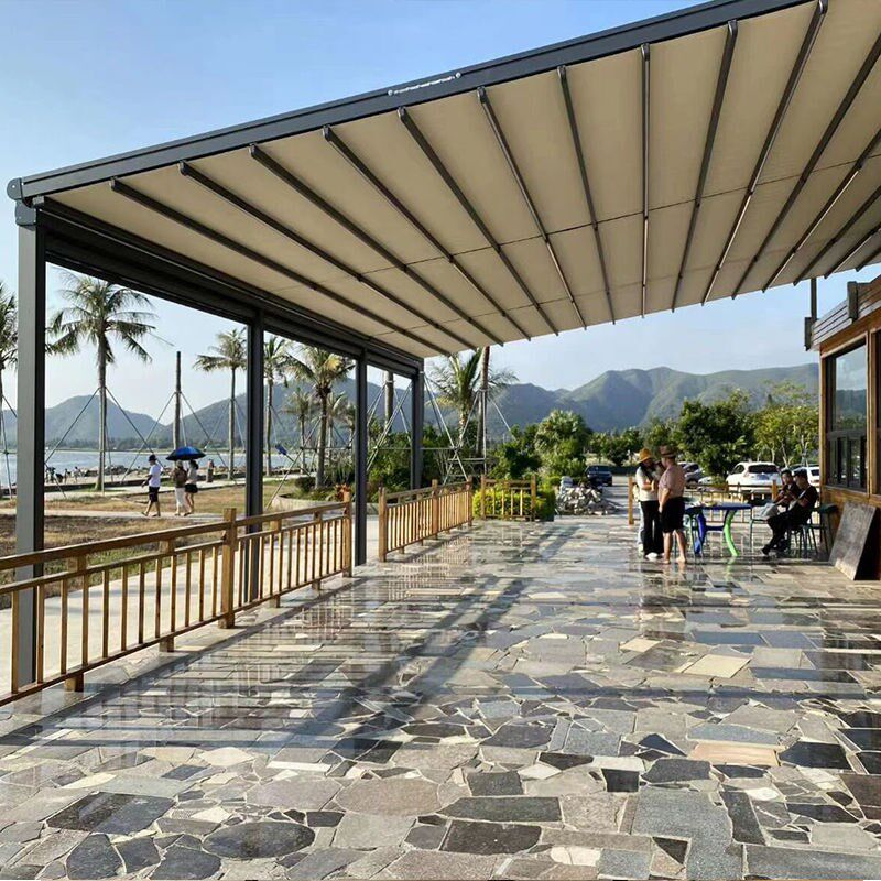 户外天幕阳光房帘电动伸缩玻璃房顶棚天幕篷隔热遮阳棚双轨折叠篷