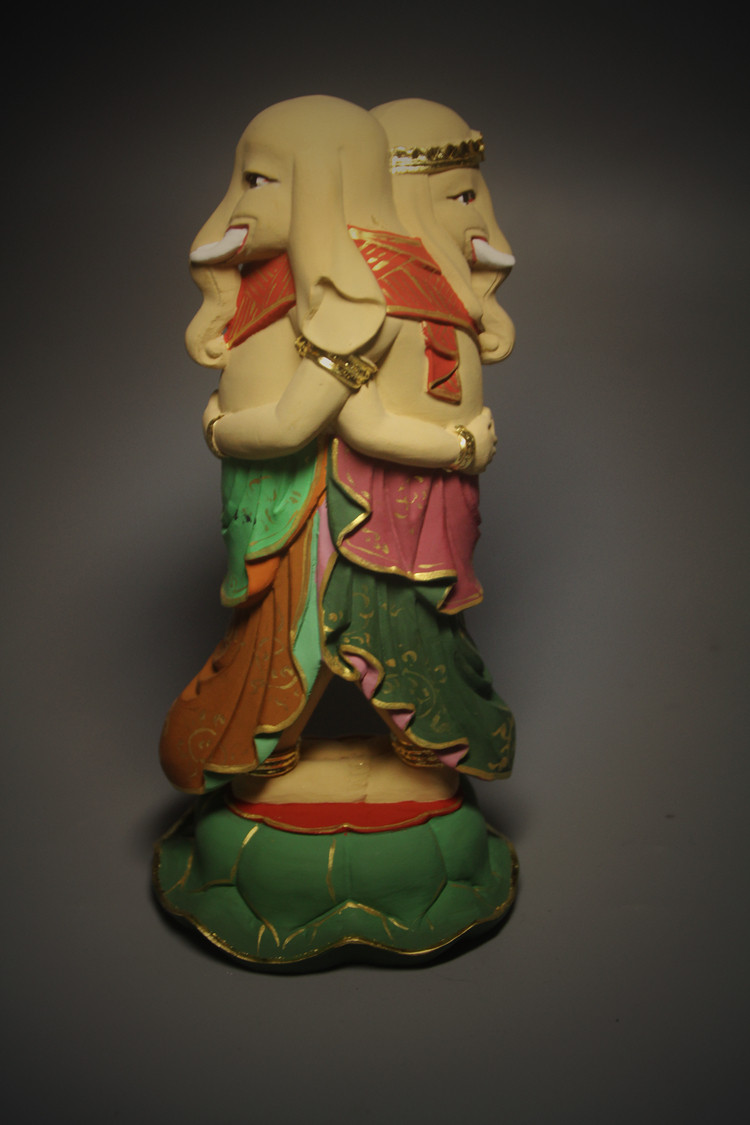 启航木雕 彩绘欢喜天 如法真言宗唐密佛像