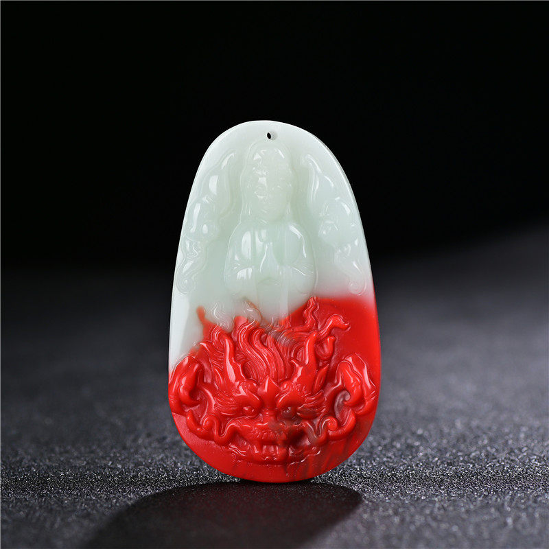 新疆和田玉观音吊坠鸡血红玉御龙观音牌子男款降龙观音菩萨挂件