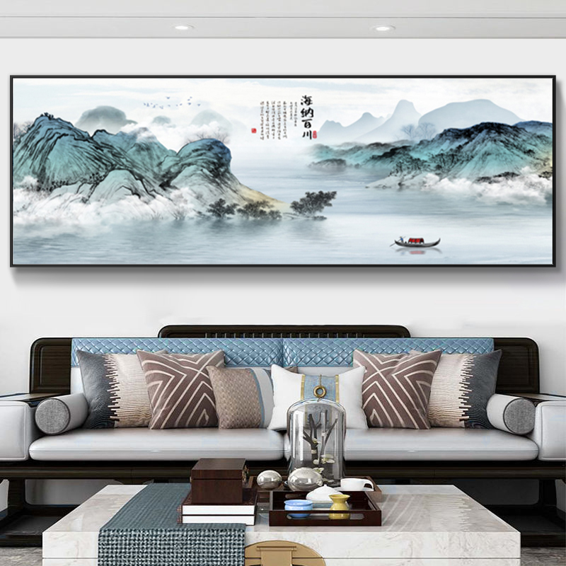 新中式山水画客厅挂画沙发背景墙装饰画中国风国画办公室字画壁画