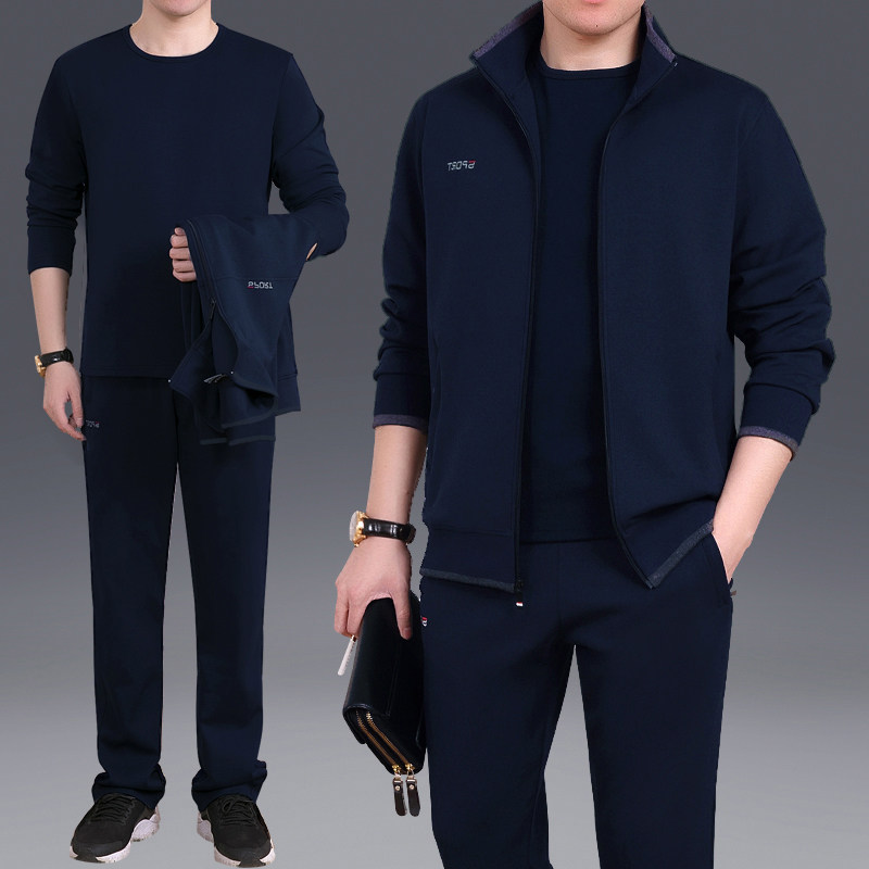 匹克企鹅2018春秋季中老年人运动服套装男款三件套加厚加绒加大_不