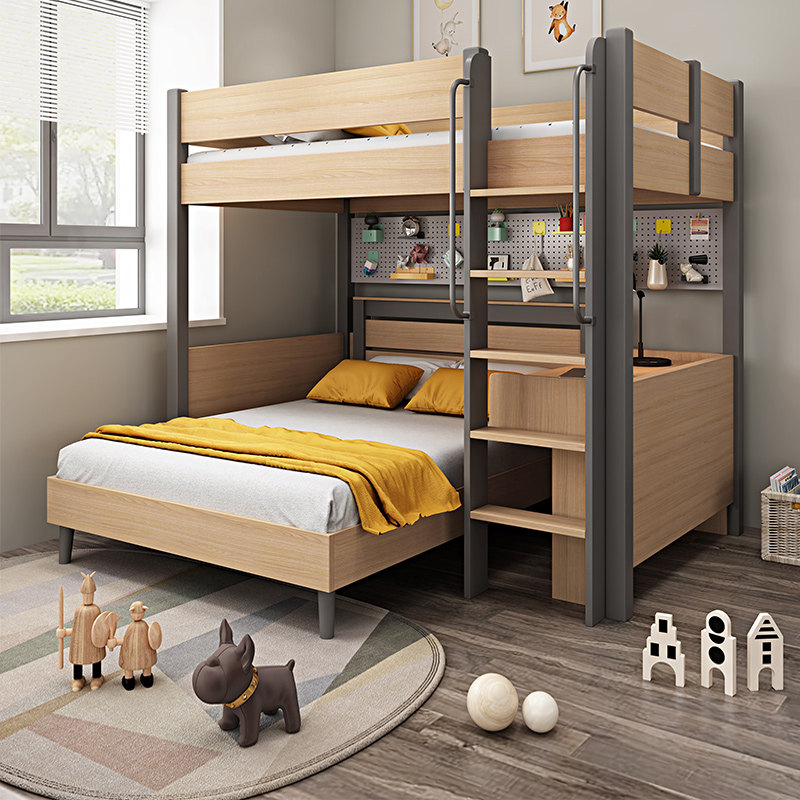 实木儿童交错式上下床双层床高低子母床错位双人上下铺大人小户型