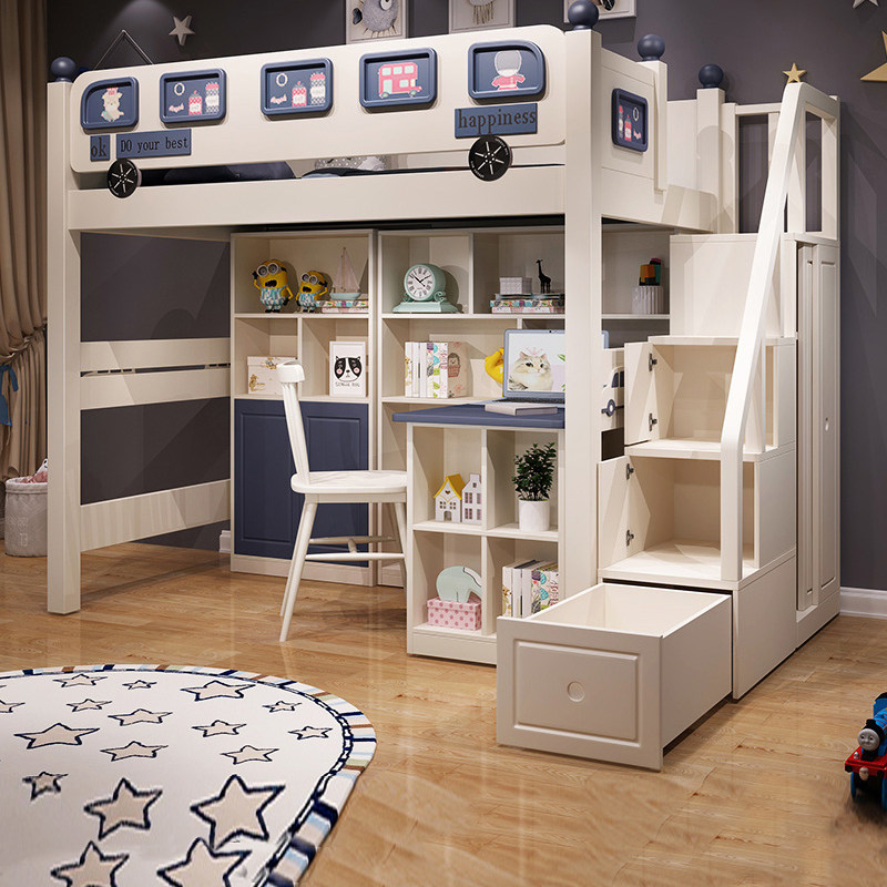 实木上下铺多功能上床下书桌组合汽车床学习睡觉一体高低床小户型