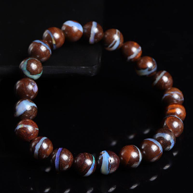 七宝水晶天然铁欧泊手链澳宝单圈手串opal蛋白石火彩女款饰品礼物