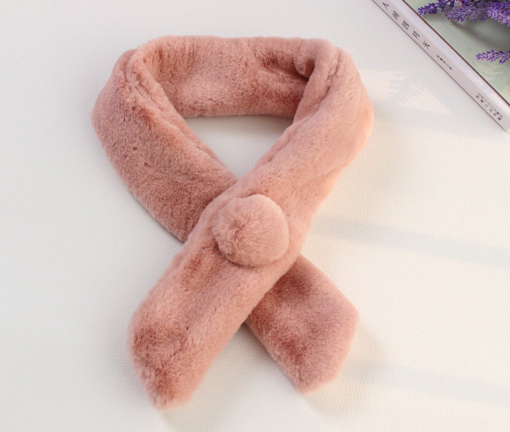 仿貂毛绒绒围脖毛球球交叉套头小围巾窄脖套女领巾仿皮草领子韩版