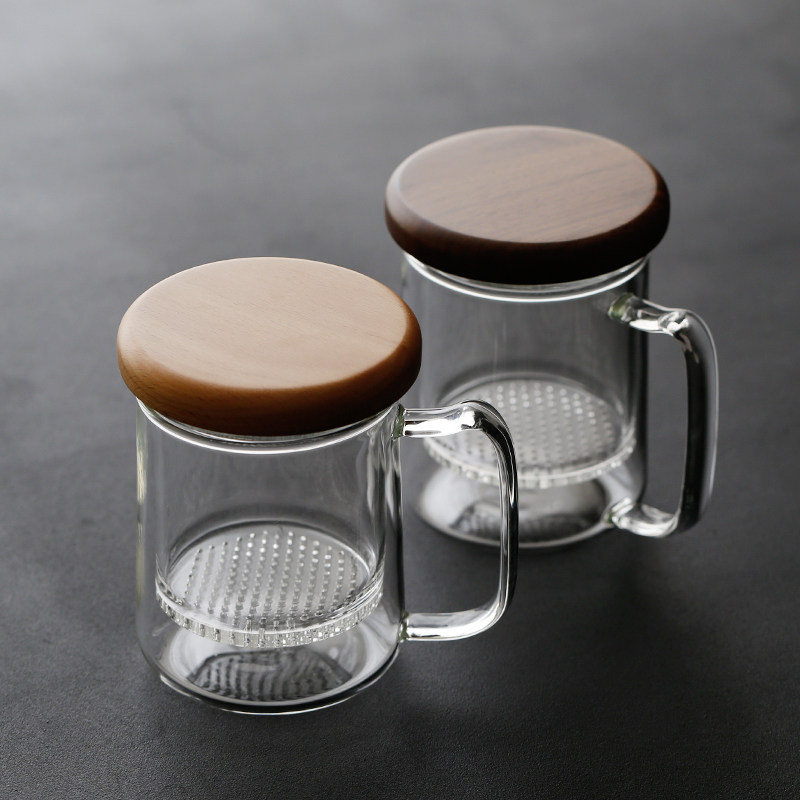 直身过滤网茶水分离泡茶杯子加厚耐热玻璃三件杯办公男女带盖水杯
