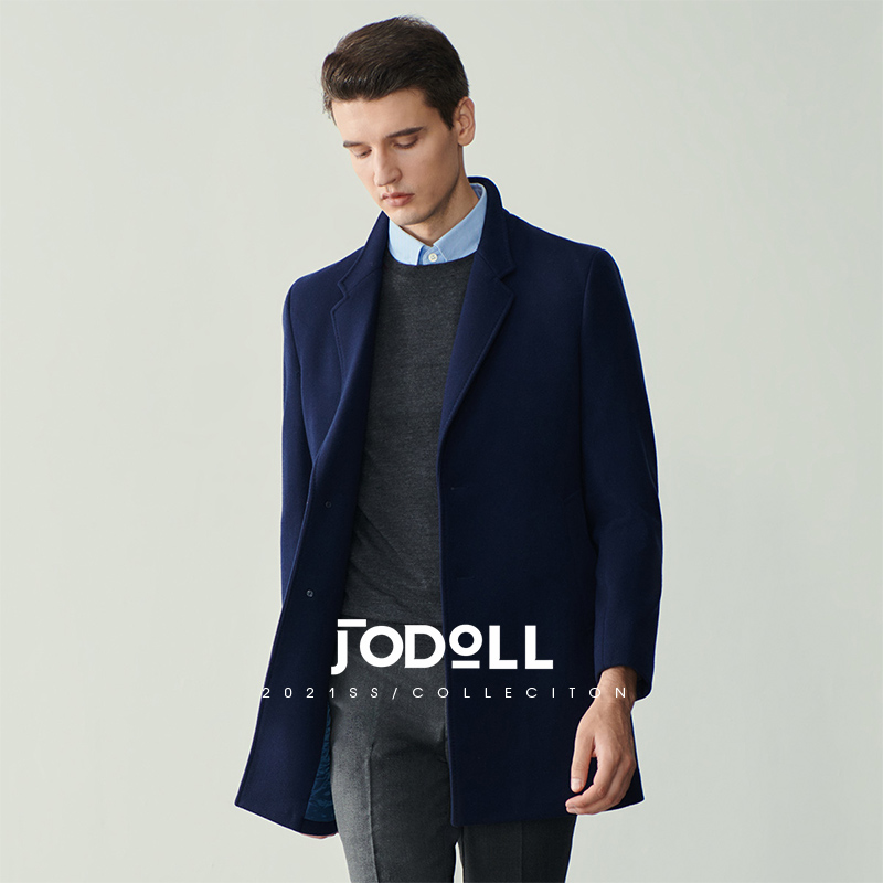 jodoll乔顿冬季100%羊毛大衣男士直筒宽松棒球服领中长款毛呢外套