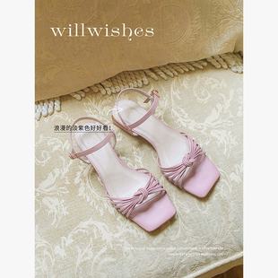 WILLWISHES【芋泥露露子】法式仙女风低跟凉鞋女夏季一字带平底鞋