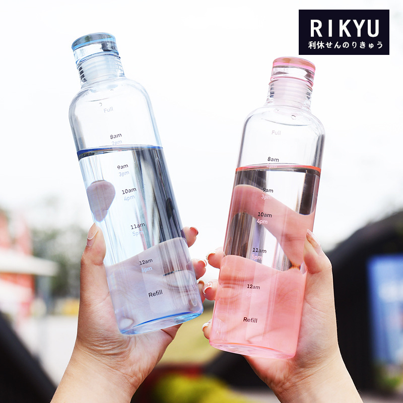 RIKYU日本利休时间刻度水瓶高硼硅玻璃咖啡饮料果汁杯子便携透明
