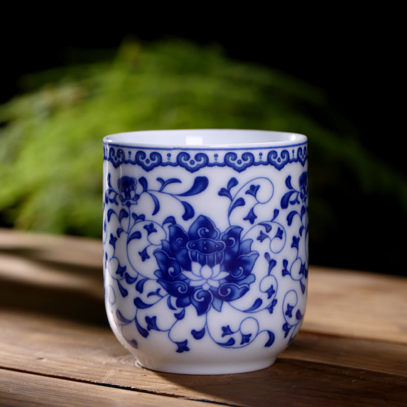 热销古典水杯_景德镇陶瓷茶杯家用水杯子青花瓷单杯品茗杯中式古典