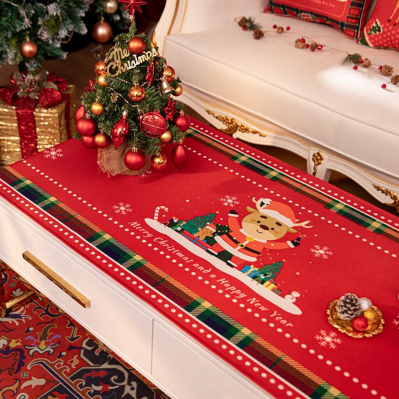 北欧网红圣诞茶几布棉麻防水桌布电视柜盖布节日气氛喜庆圆桌布