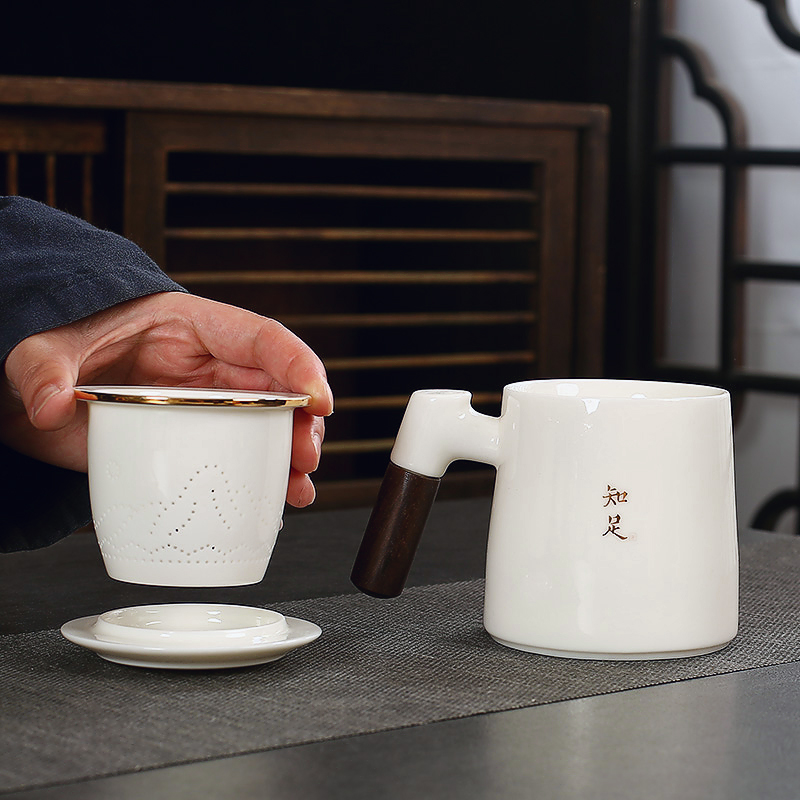 茶杯定制刻字高档主人杯商用羊脂玉会议茶水分离高端个人专用手绘