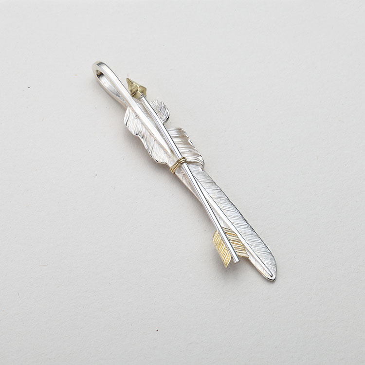 偶屿红尾鹰风切羽系列925纯银羽毛吊坠18k金箭捆绑坠子 6.8cm