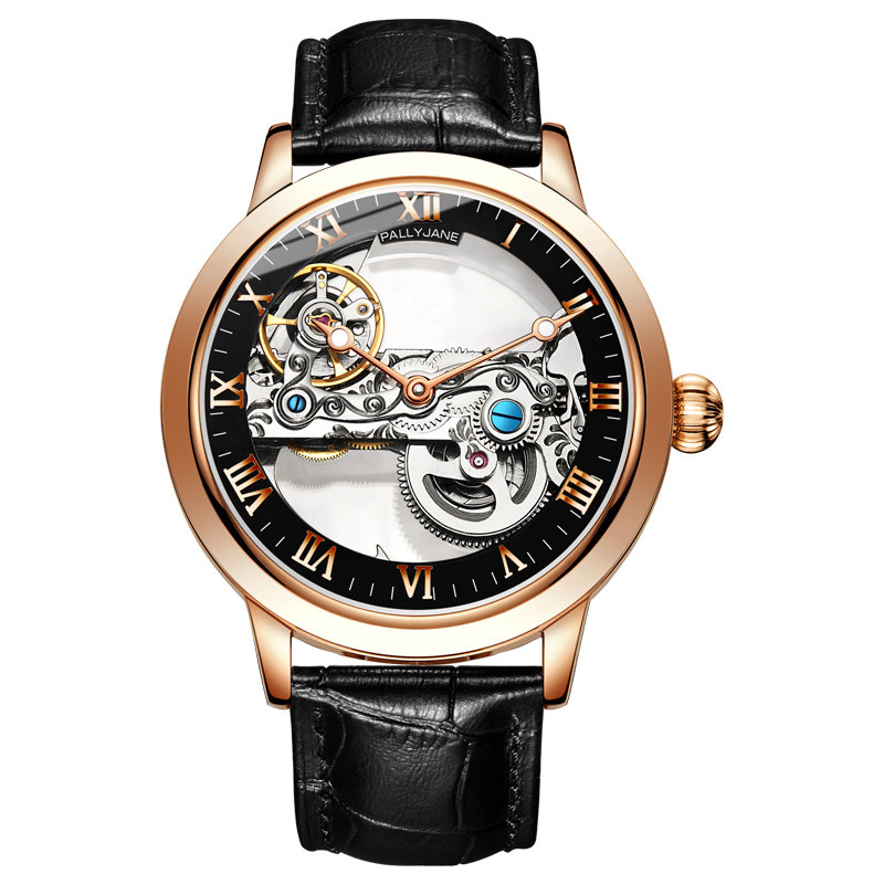 手表男全自动双面镂空透底皮带国产机械表青少年网红学生夜光正品