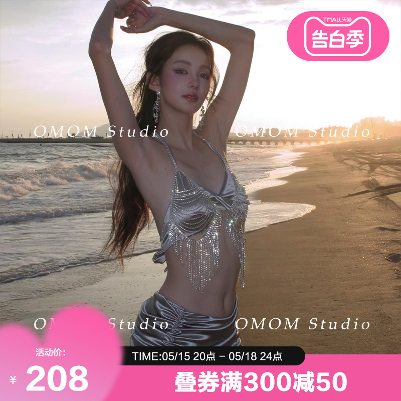 OMOM2024亮闪闪泳衣女式小胸