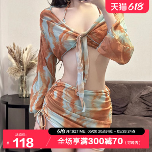 omom2024春夏新款比基尼泳衣女四件套性感BIKINI小胸聚拢沙滩泳装