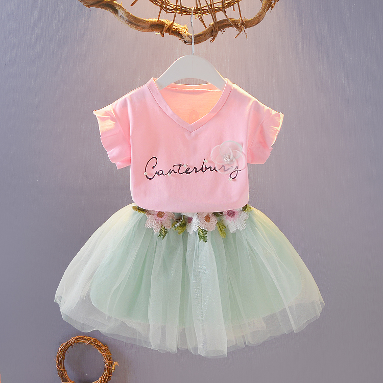 2020 Summer wear girl Short sleeved pure cotton suit Korean Edition children pure cotton Jacobs skirt Princess skirt 2 Set of partsin the Children/Baby/Family fitted , Set category - from Buy2taobao.com to provide professional Taobao agent buy service
