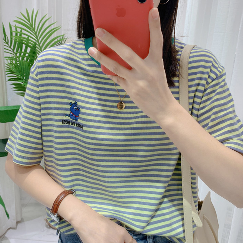 陈儒兵服饰店/0329新品/细横条纹短袖t恤女2020新款女装春季时尚