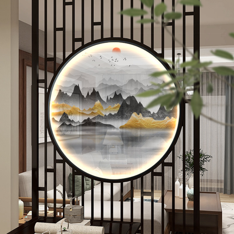 丝绢画双面丝绸客厅灯画挂画屏风隔断装饰画新中式现代装饰画
