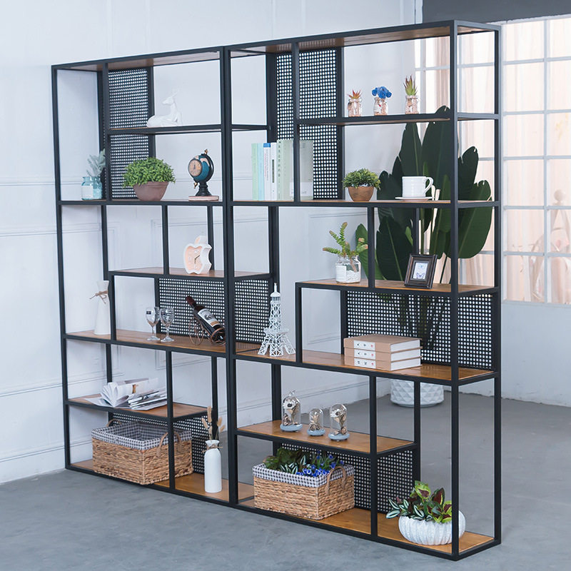 工业风隔断置物架铁艺客厅架落地书架办公室铁艺屏风玄关隔板架子