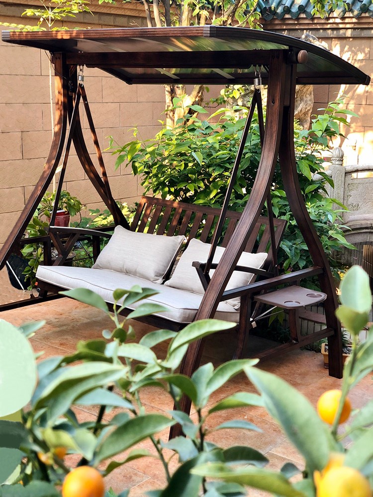 秋千户外庭院阳台家用摇椅双人吊椅室外防雨太阳能铁艺铸铝荡秋千