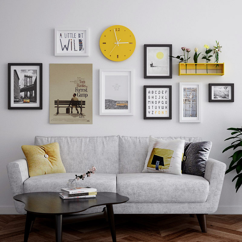 北欧实木相框创意照片墙多彩餐厅客厅照片相框墙装饰画文艺小清新