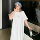 媛子家大码女装夏季新款胖mm蕾丝宽松裙子遮肉通勤拼接显瘦连衣裙
