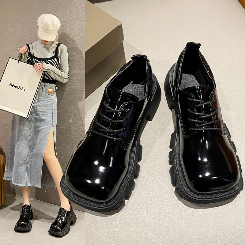 宽头小皮鞋女英伦风2022新款丑萌大头高跟日系jk厚底方头乐福单鞋