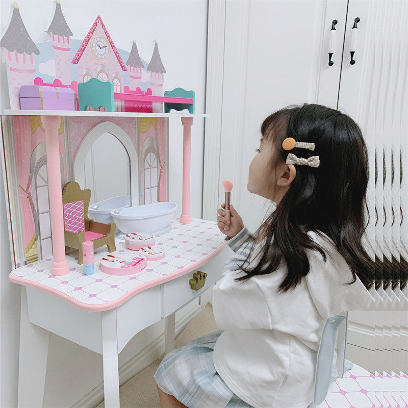 teamson女孩梳妆台宝宝化妆玩具过家家儿童桌椅套装女孩礼物
