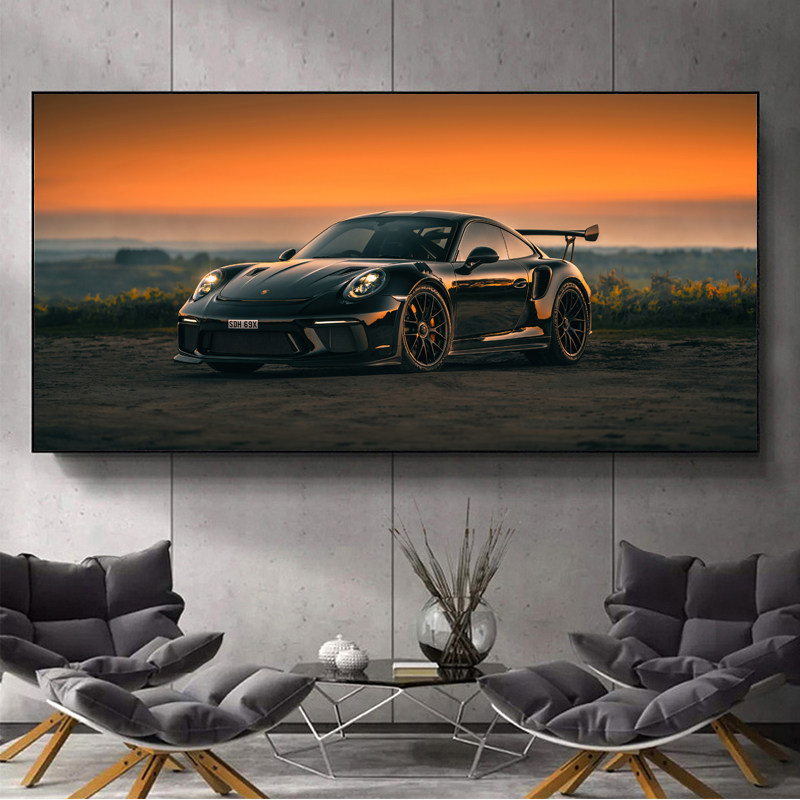 汽车主题装饰画客厅迈凯伦保时捷布加迪宝马豪车跑车海报挂画壁画